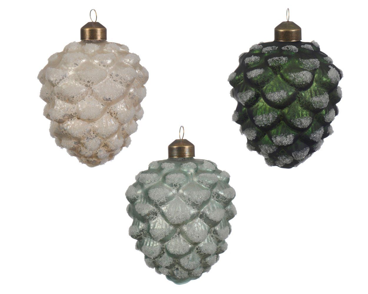Decoris season decorations Christbaumschmuck, Christbaumschmuck Zapfen grün Mix Glas 8cm 12er Set