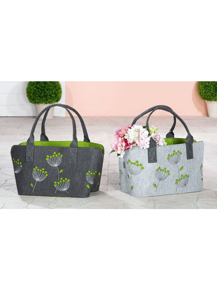 GMD Living 2er Set Filztasche Dillblütenmotiv in Grau & Grün günstig kaufen onesize