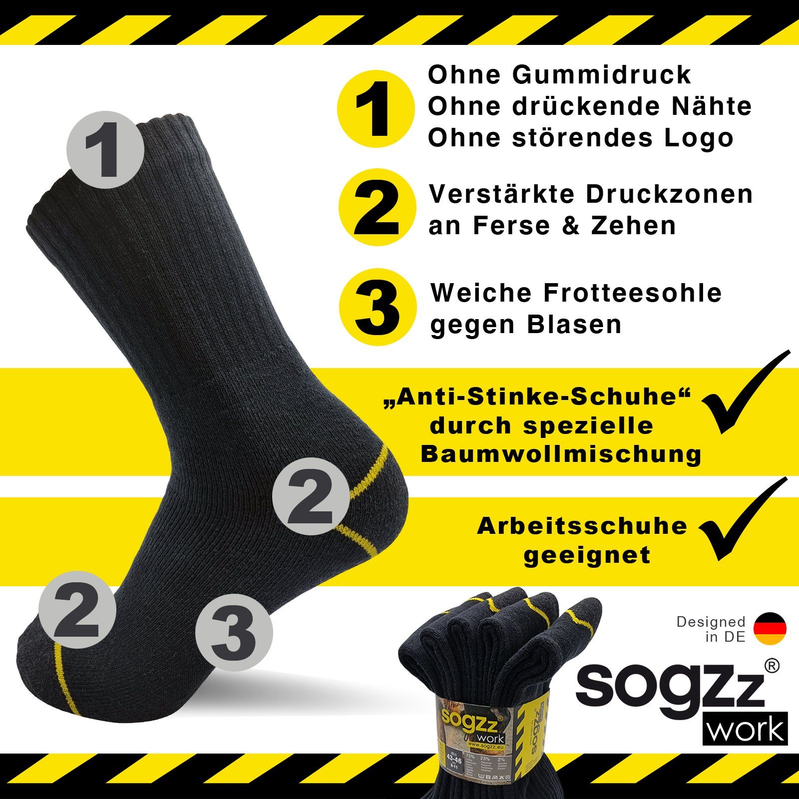 sogzz Arbeitssocken 5-60 Paar Socken Herren Schwarz 75% Baumwolle Work Arbeit Socken (Modell: Work Basic, 5-Paar)