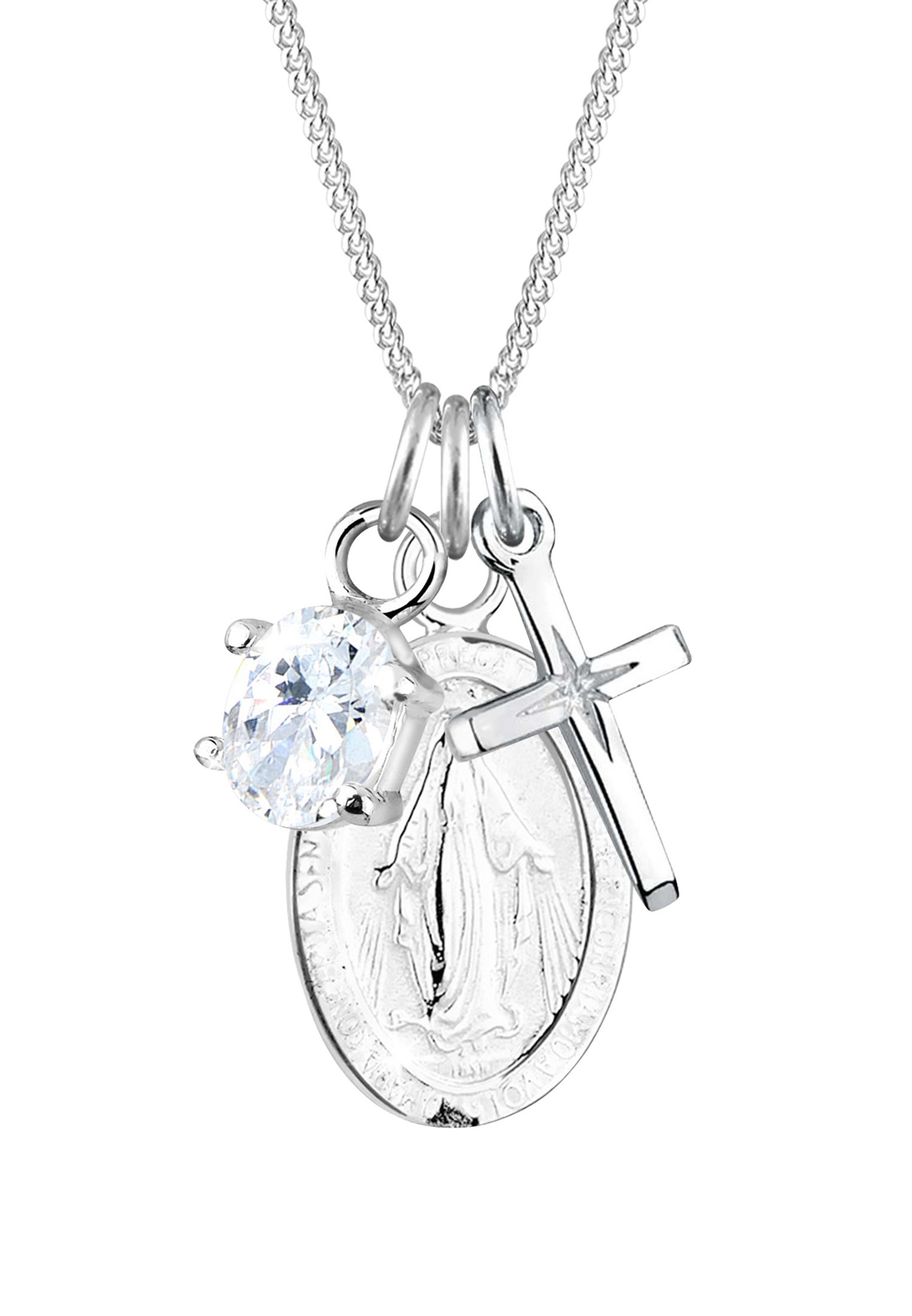 Elli Halskette Marienbild Zirkonia Kreuz 925 Sterling Silber