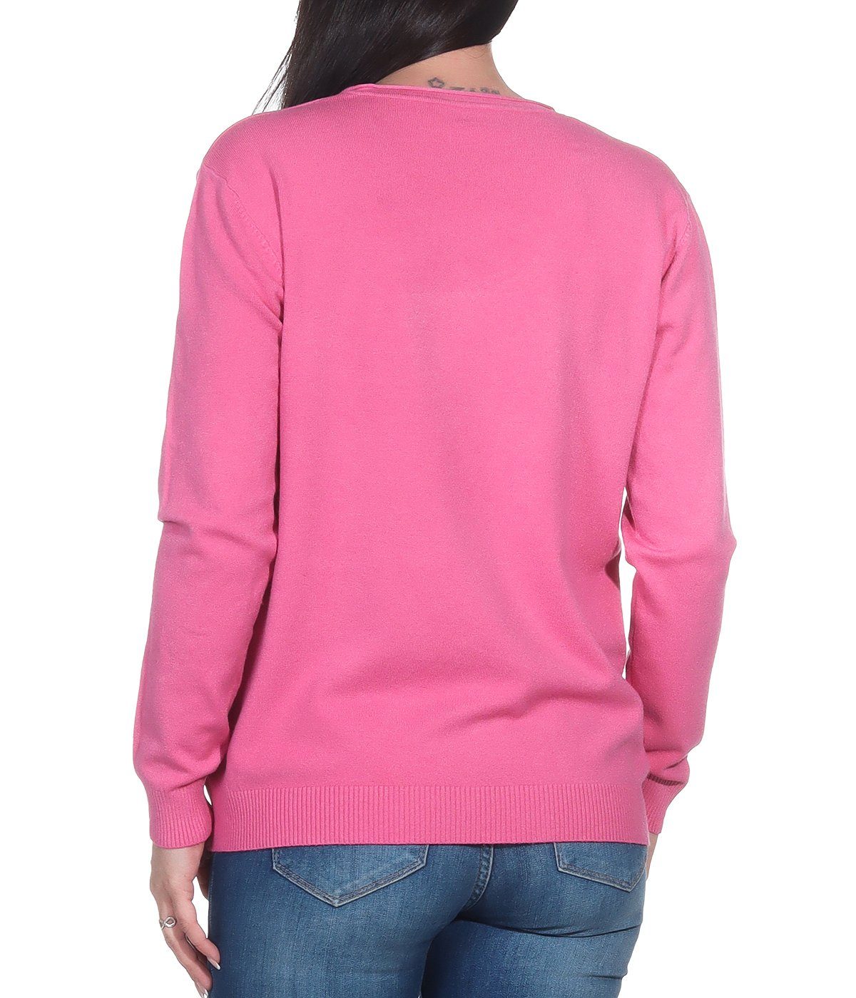 Aurela Damenmode V-Ausschnitt-Pullover Pullover für Damen Feinstrickpullover Basic Pulli (1-tlg) angenehmer Freizeitpullover oder Unterziehshirt für den Wintersport