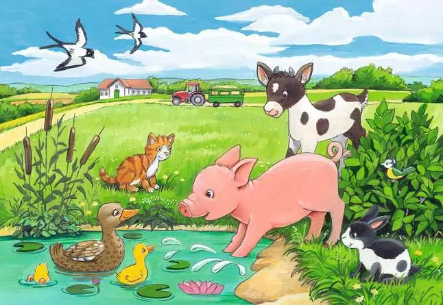 Kinderpuzzle ab 3 Jahren - Tierkinder auf dem Land - 12 Teile