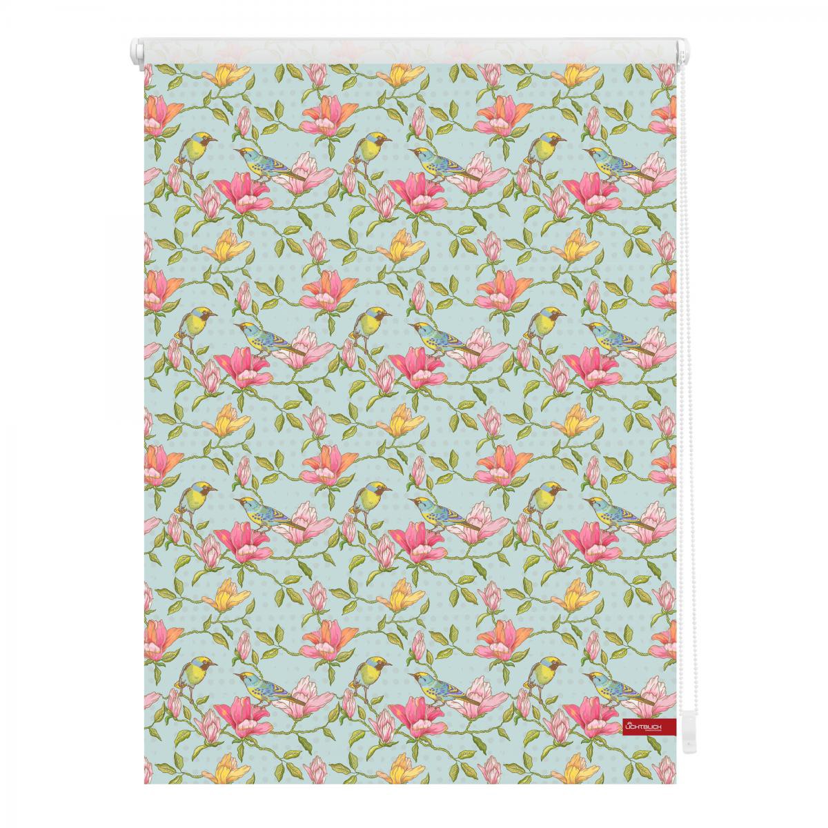 Lichtblick Rollo Klemmfix, ohne Bohren, blickdicht, Birds - Grün Pink, 120 x 150 cm (B x L)