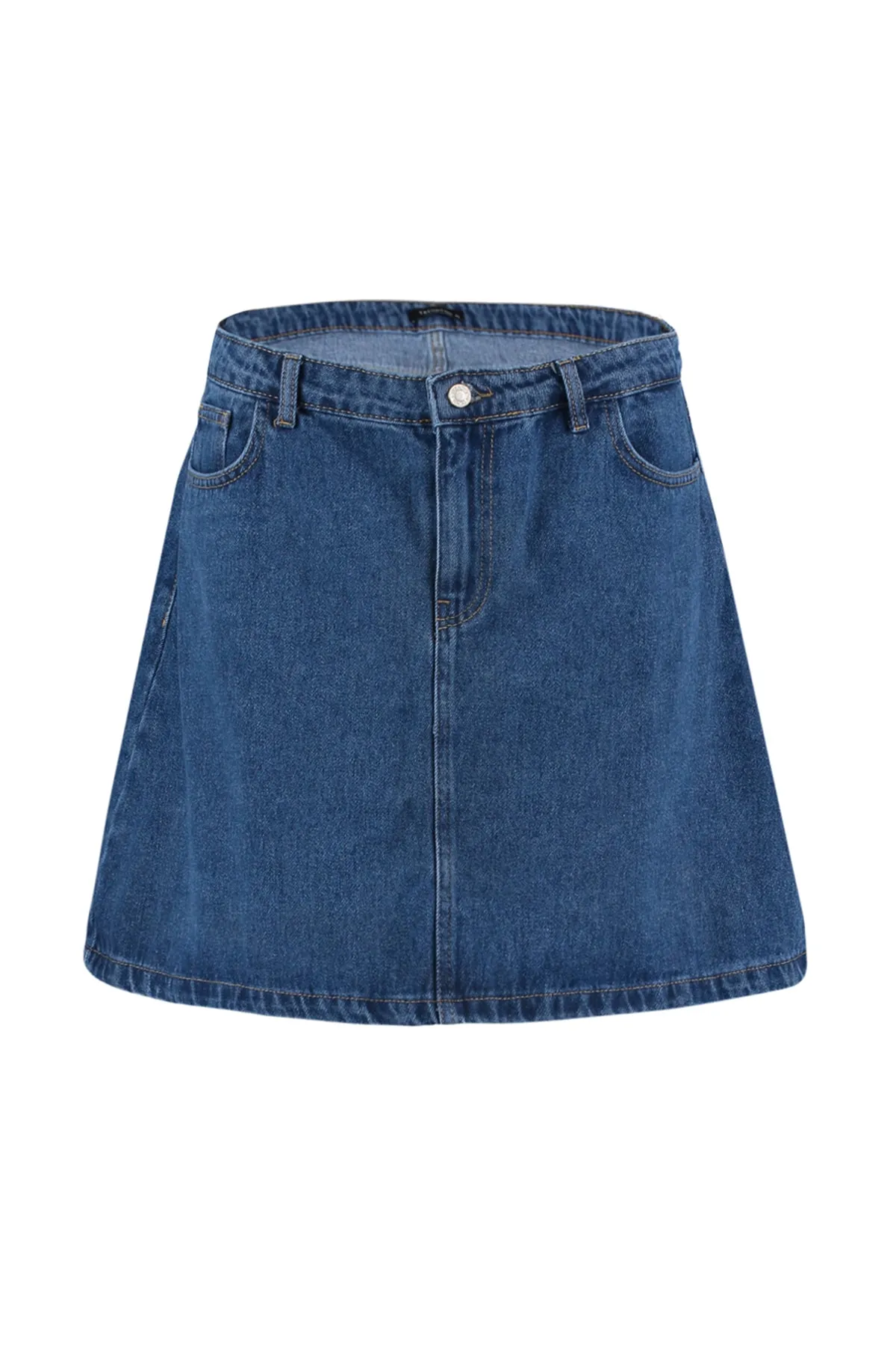 Trendyol Curve  Blauer Jeansrock in A-Form mit hoher Taille TBBAW23AZ00042