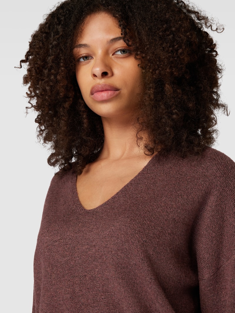 Strickpullover mit V-Ausschnitt Modell 'RICA LIFE' in bordeaux rot meliert