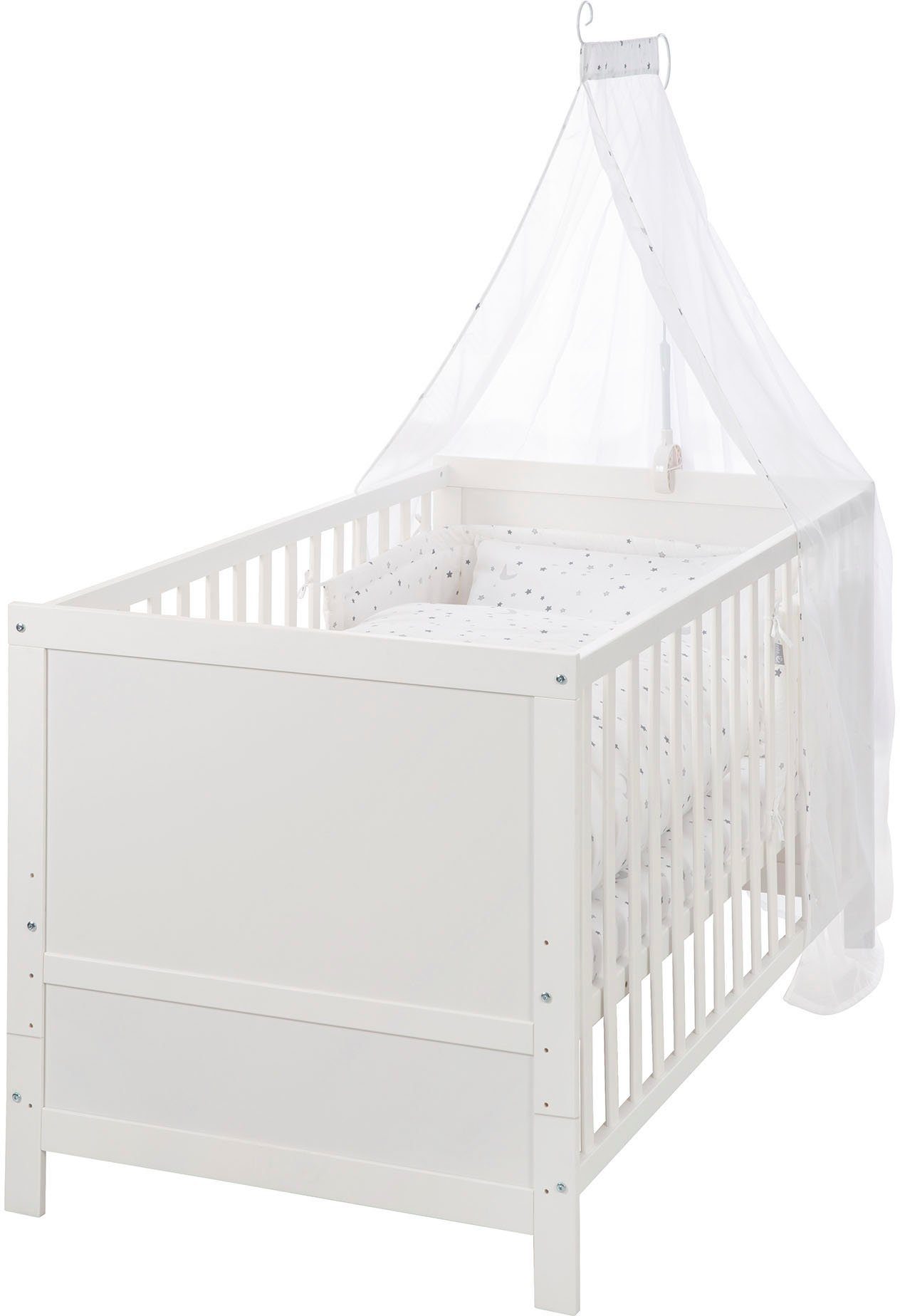 roba® Komplettbett Sternenzauber, weiß, 7-tlg., inkl. Babybett, Matratze, Lattenrost, Himmelstange mit Himmel