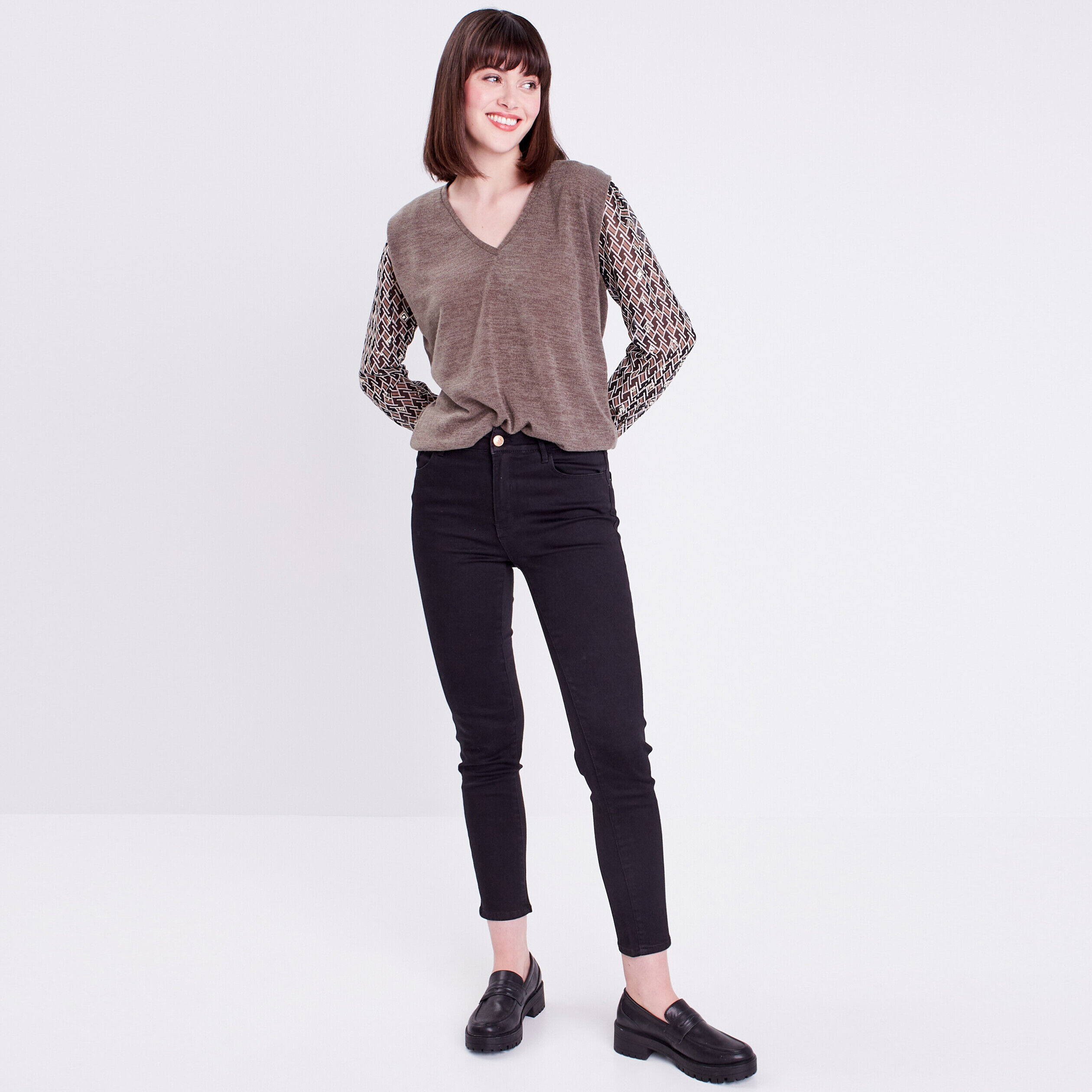 T-shirt manches longues beige femme | Cache Cache