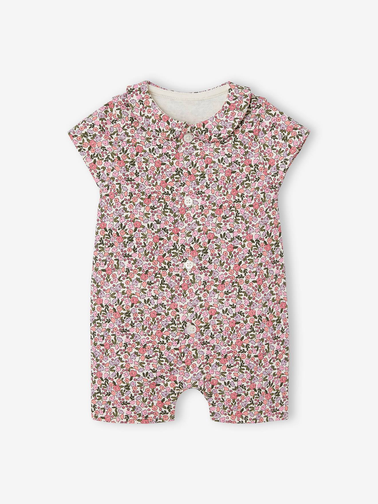 Vertbaudet Geblümter Baby Overall Oeko-Tex - wollweiß
