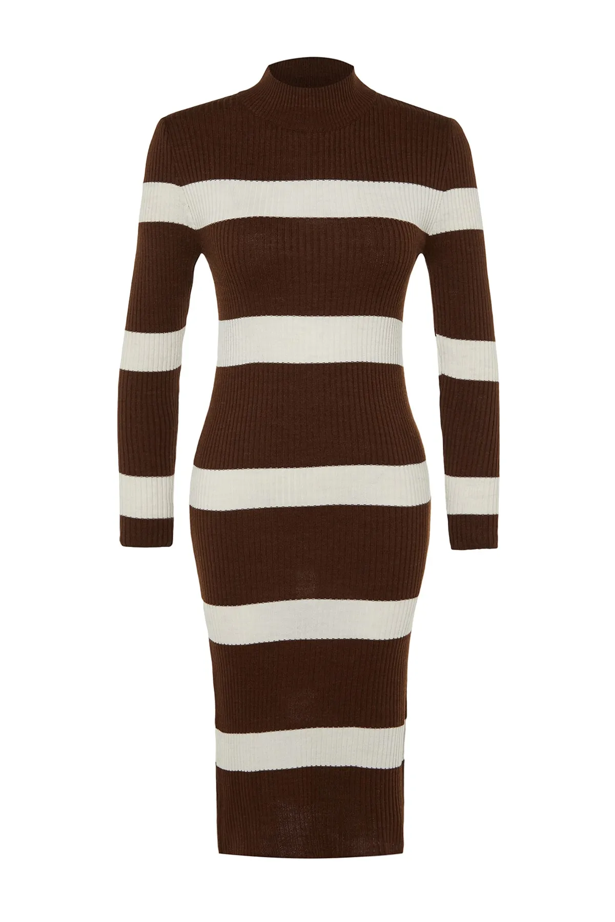 Trendyol Collection  Braunes Midi-Strickkleid mit hohem Kragen TWOAW23EL00226