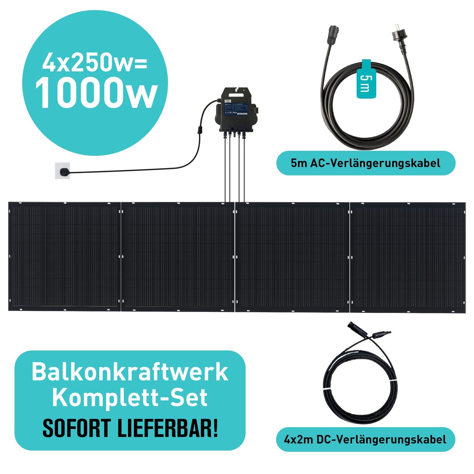 APEX Solar Solaranlage Balkon Solar-Stromerzeugermodul, (800W Mikro-Wechselrichter + 1000W flexibles Solarmodul)