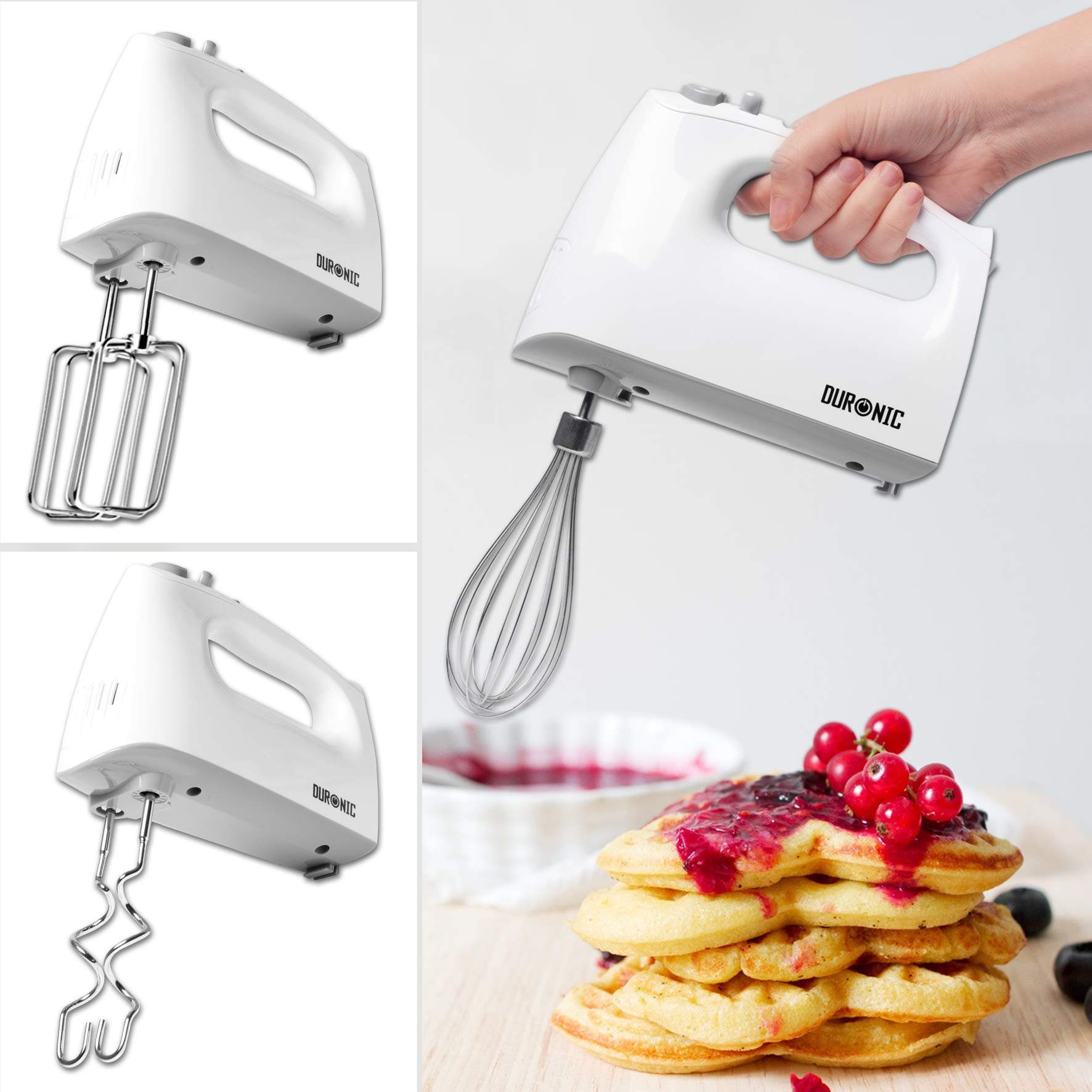 Duronic Handmixer, HM4 W elektrischer Handmixer, 400 Watt, Aufbewahrungsbox