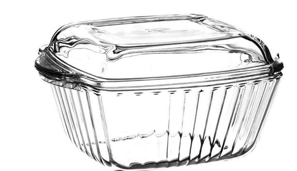 Pasabahce Auflaufform Borcam 2tlg Auflaufform mit Deckel Eckig 1150cc Ø20,4cm Quadrat, Glas