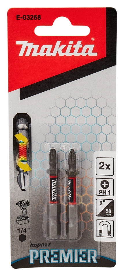 Makita Accessories E-03268 Bit șurubelniță cu impact PH1x50mm XTT Impact Premier, 2 bucăți