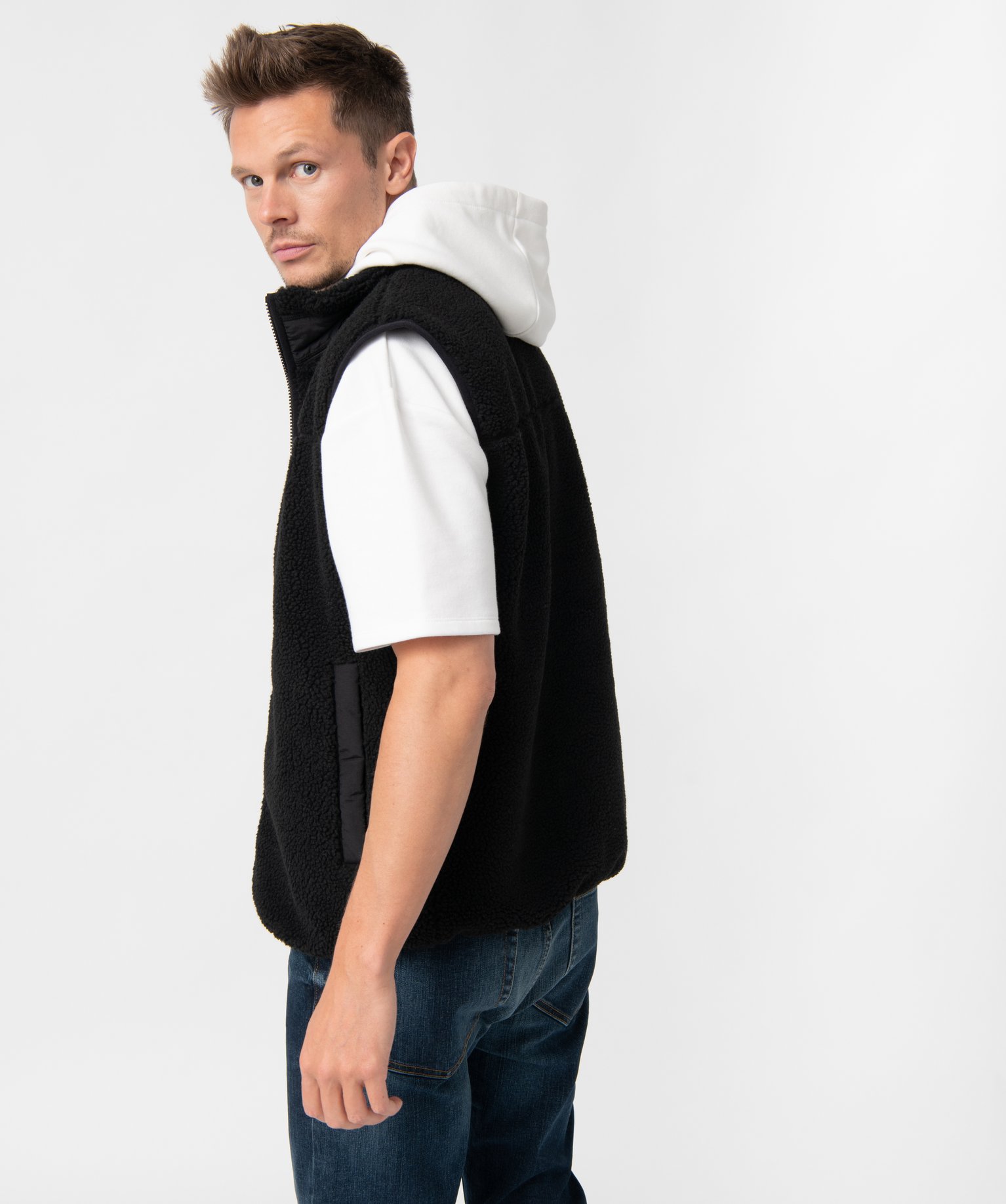 Sweat homme zippé sans manches en sherpa noir | GEMO