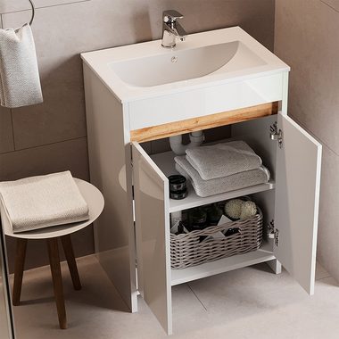 Vicco Badmöbel-Set Waschtisch mit Waschbecken LEMGO Weiß, (2-St., 2-er Set)