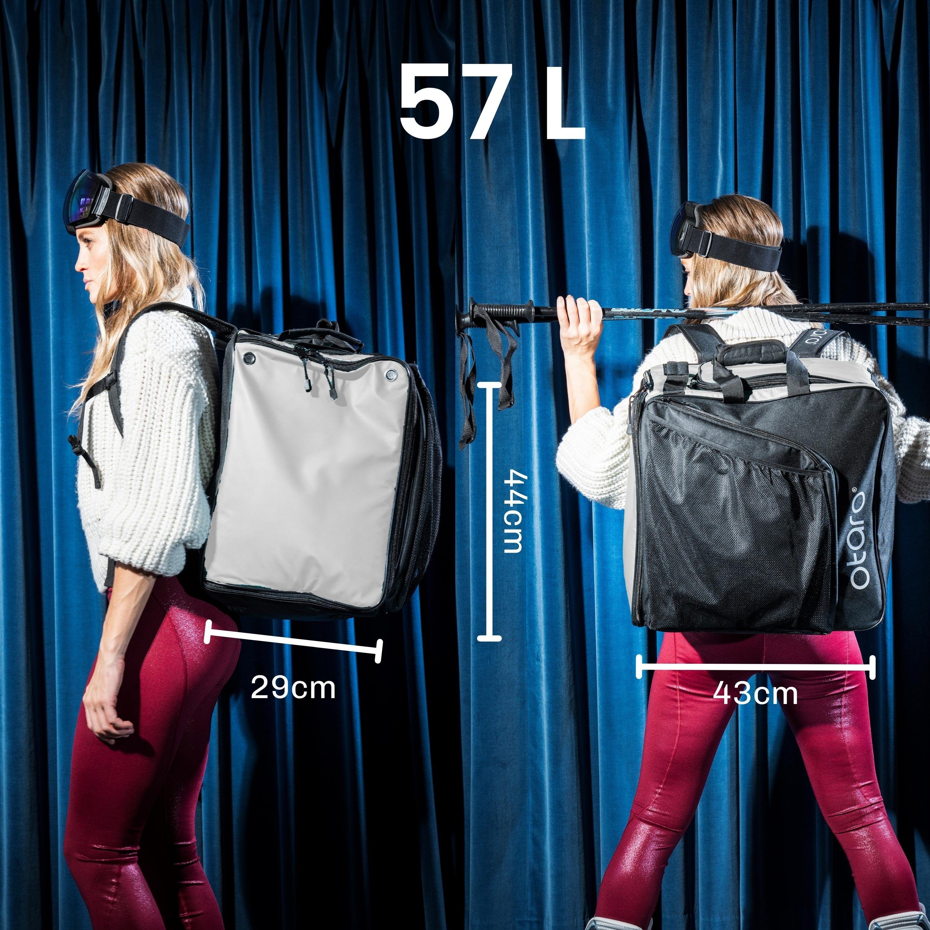 Otaro Sporttasche Skischuhtasche mit Helmfach & bequemen Rucksackträger, Pro 57L (Schutz für deine Ausrüstung, Perfekt durchdacht, ausklappbare Standfläche, für Skifahrer & Boarder)