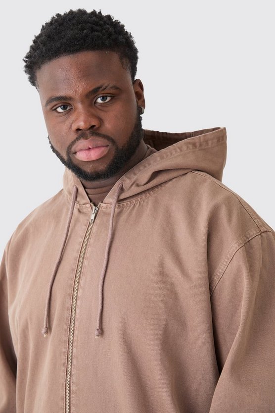 Plus Denim-Hoodie mit Reißverschluss