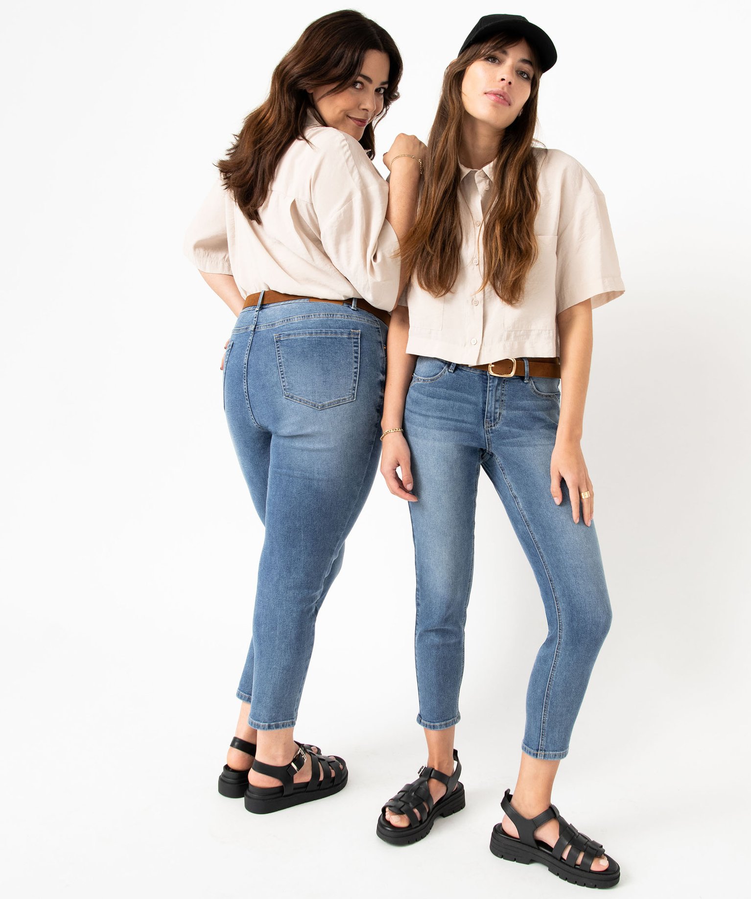 Jean slim 7/8e avec ceinture femme grande taille denim | GEMO