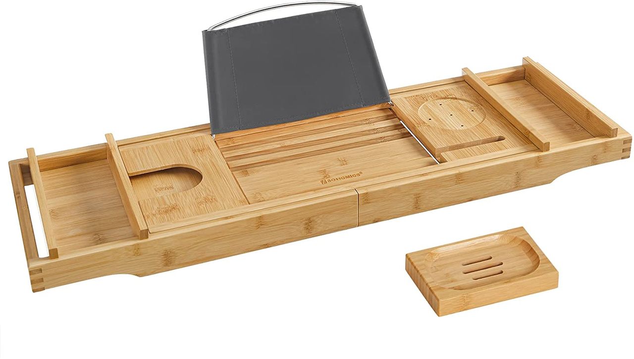 Songmics Badewannenablage aus Bambus, naturfarben