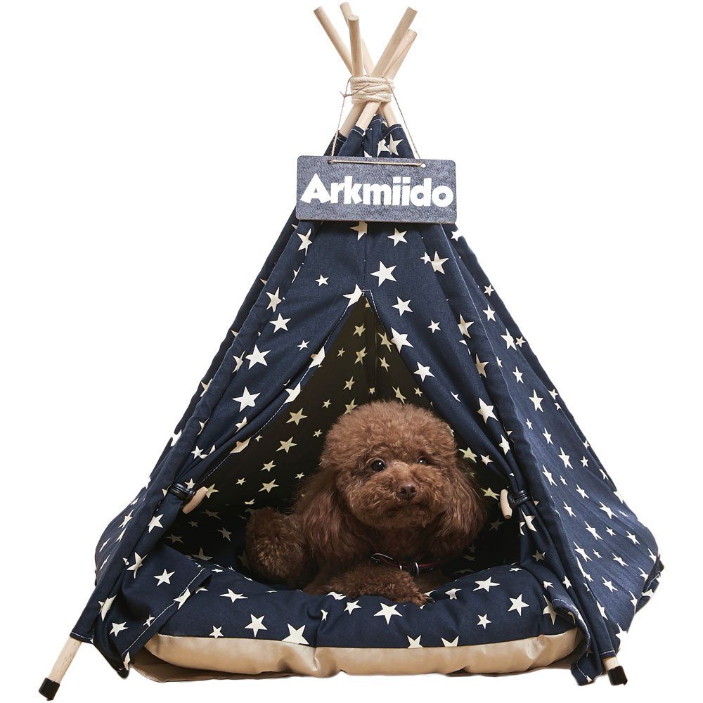 Wenta Tierbett Tipi Zelt für Haustiere, Hundezelt, Katzenzelt mit Kissen, Haustierzelte für Hunde und Katzen Größe (50 x 50 x 60 cm)