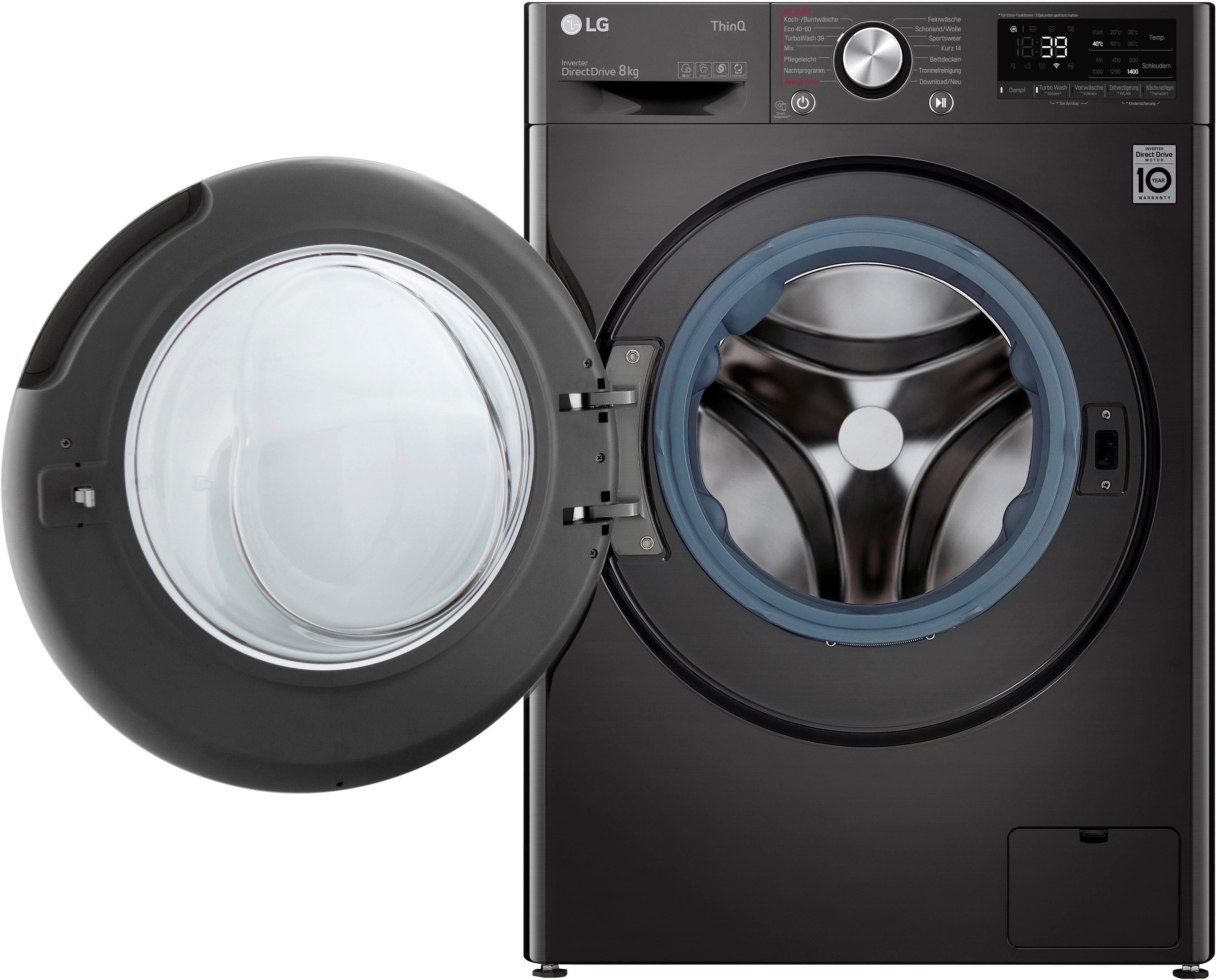 LG Waschmaschine F4WV708P2BA, 8 kg, 1400 U/min, TurboWash® - Waschen in nur 39 Minuten