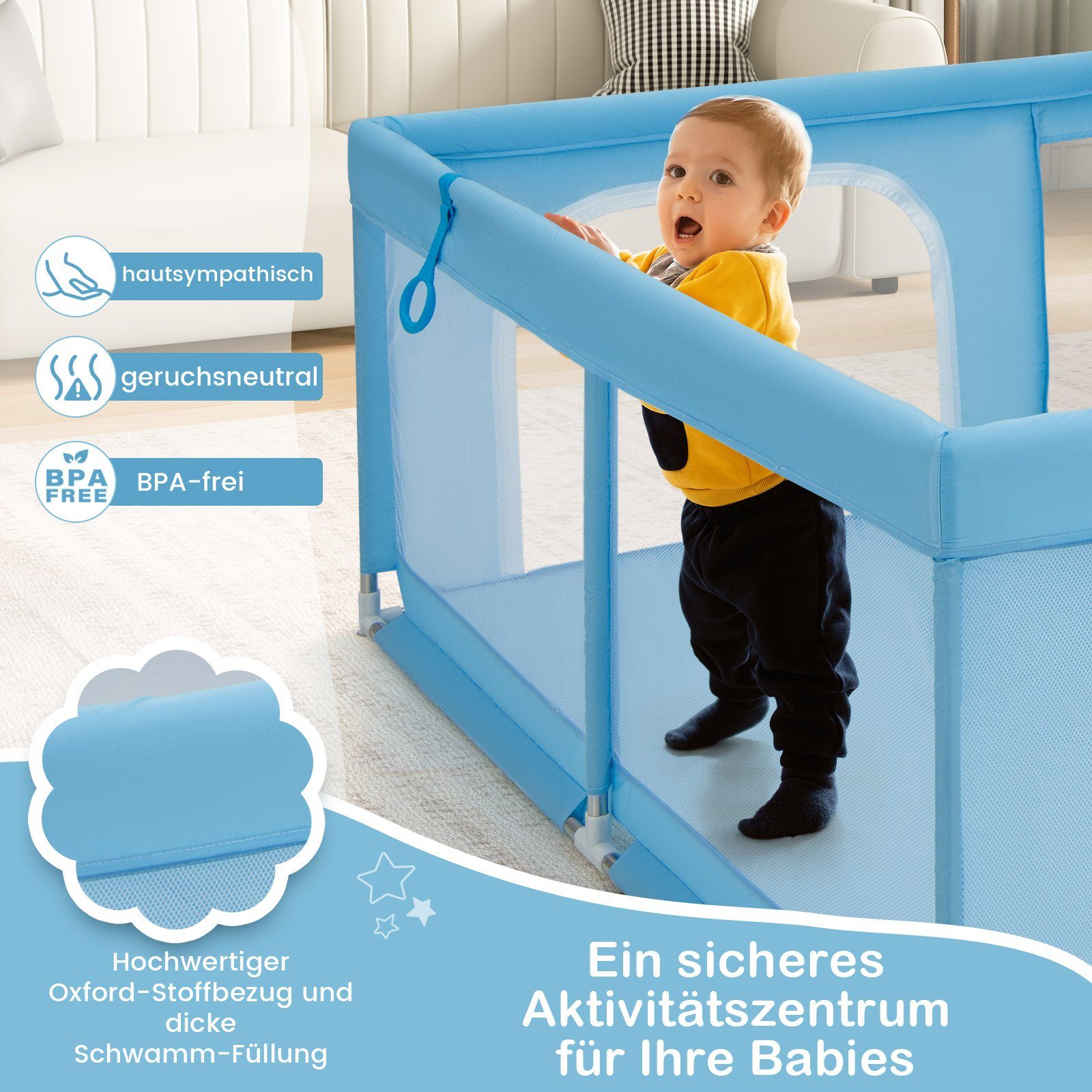 COSTWAY Laufstall Baby Laufgitter, 200 x 180cm, mit 50 Bällen