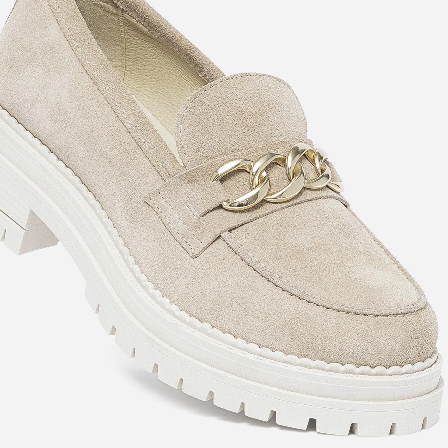 Mocassin TEXTO beige cuir velours semelle épaisse
