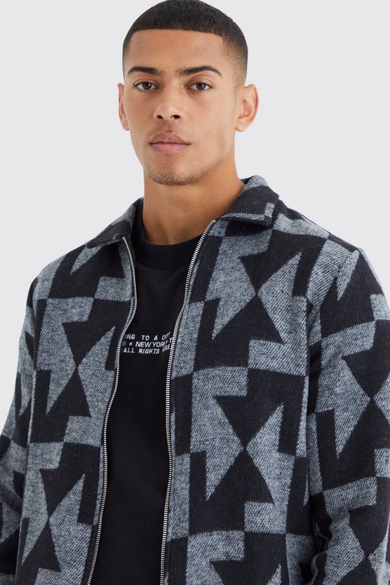 Overshirt mit geometrischem Print und Reißverschluss