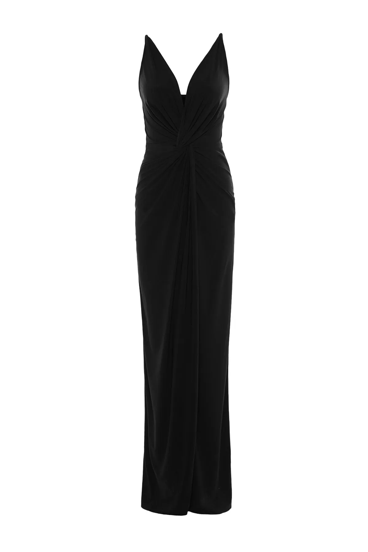 Trendyol Collection  Schwarzes, langes Abendkleid mit drapiertem Detail TPRSS19UT0099
