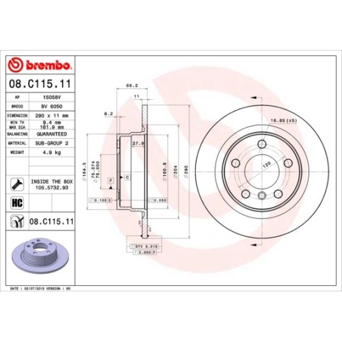 08.C115.11 BREMSSCHEIBE BREMBO HA  VP2 - ATU