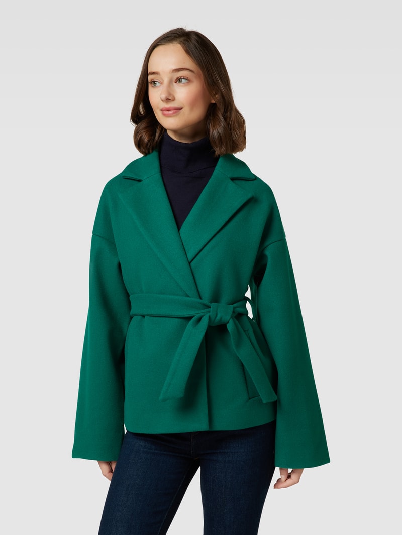 Jacke mit Bindegürtel Modell 'Jannet' in grün meliert