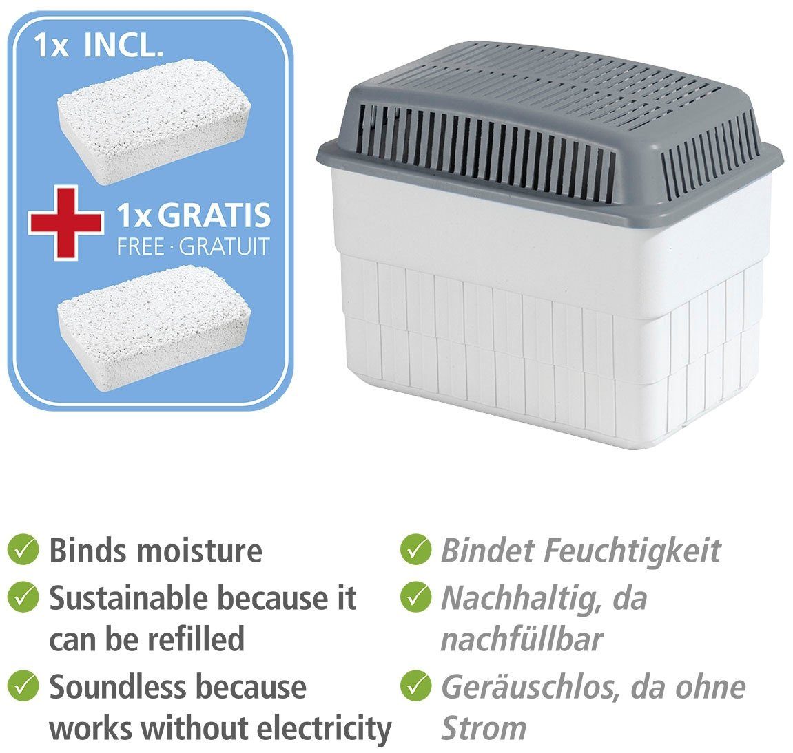 WENKO Luftentfeuchter Feuchtigkeitskiller, für 80 m³ Räume, 2 x 1 kg