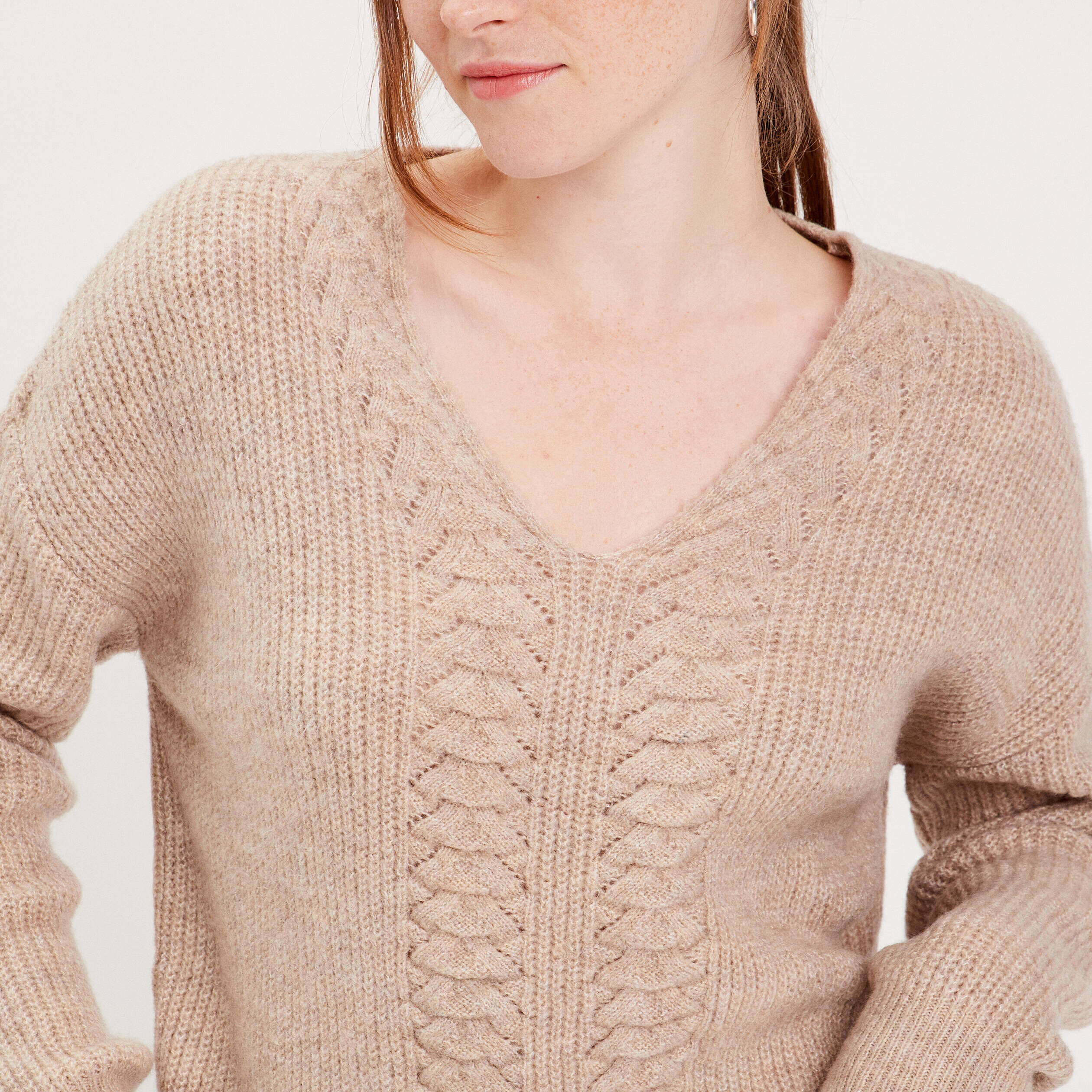 Pull col en V sable femme | Cache Cache