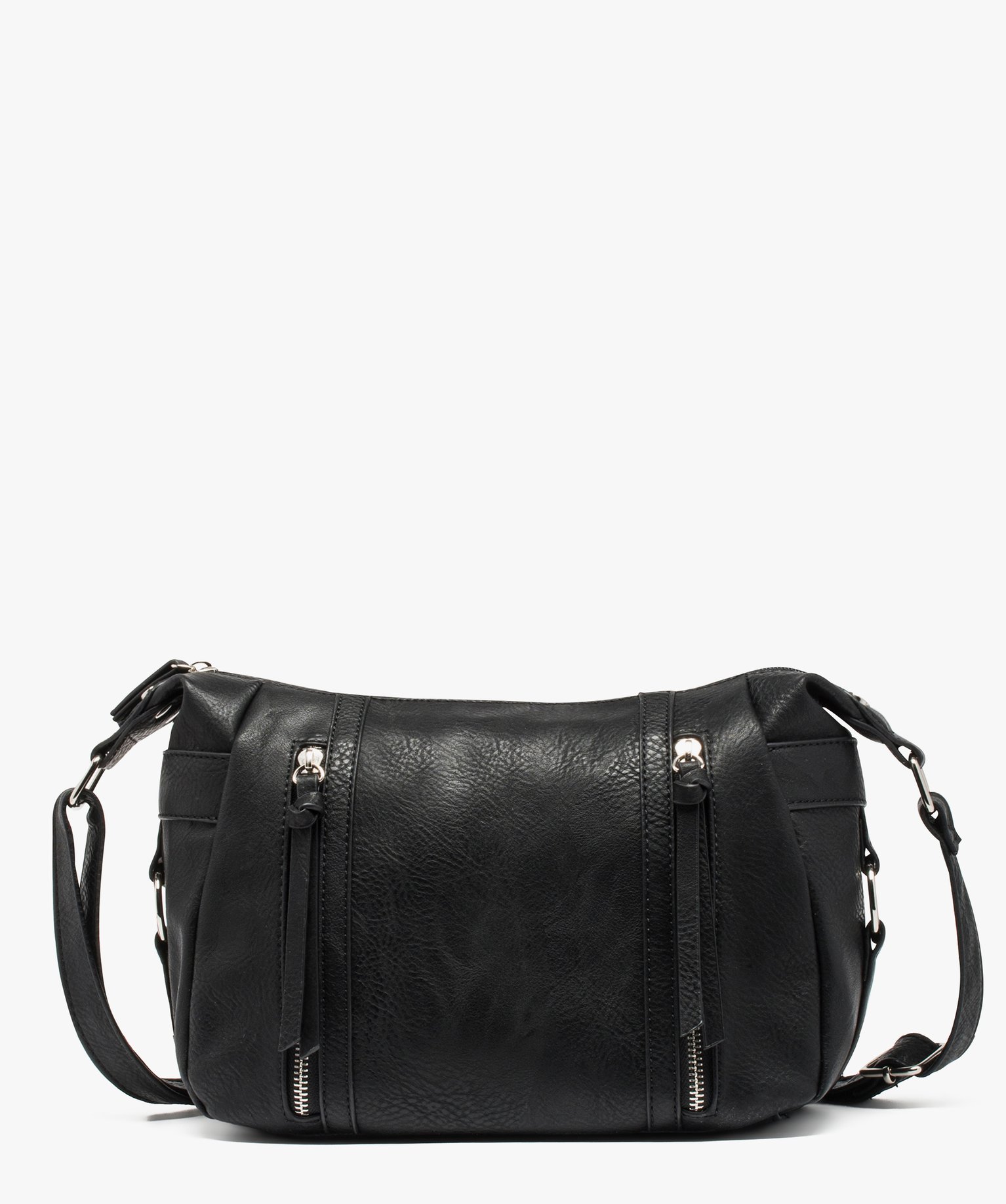 Sac femme forme besace avec zips décoratifs noir | GEMO
