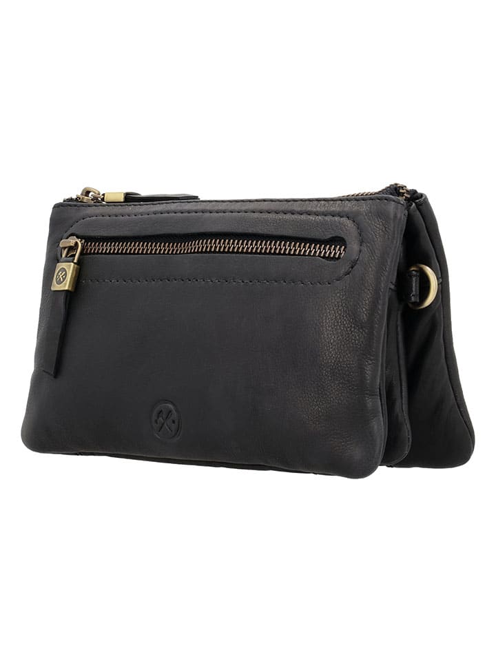 HIDE & STITCHES Leder-Umhängetasche in Schwarz - (B)21 x (H)12 x (T)2 cm günstig kaufen onesize