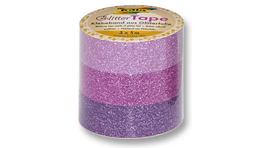 folia Glitter-Tape 3er-Set rosa, pink und lila 15 m sortiert
