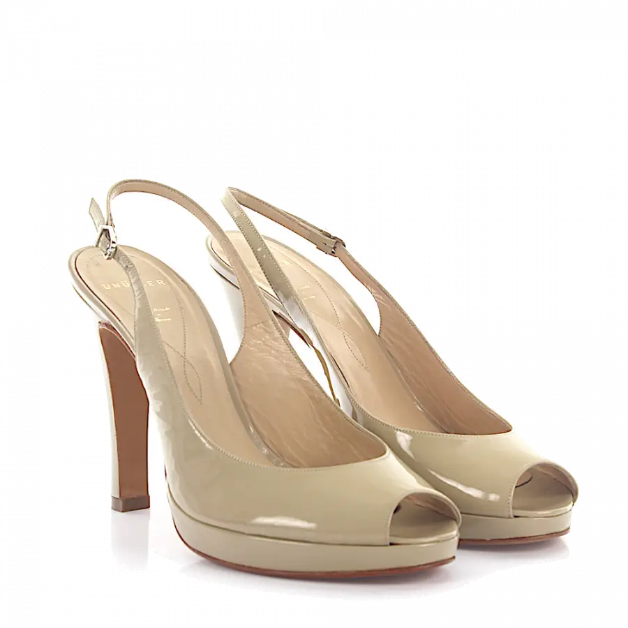 Unützer - Riemchensandalen Kalbsleder Lackleder Logo beige - beige
