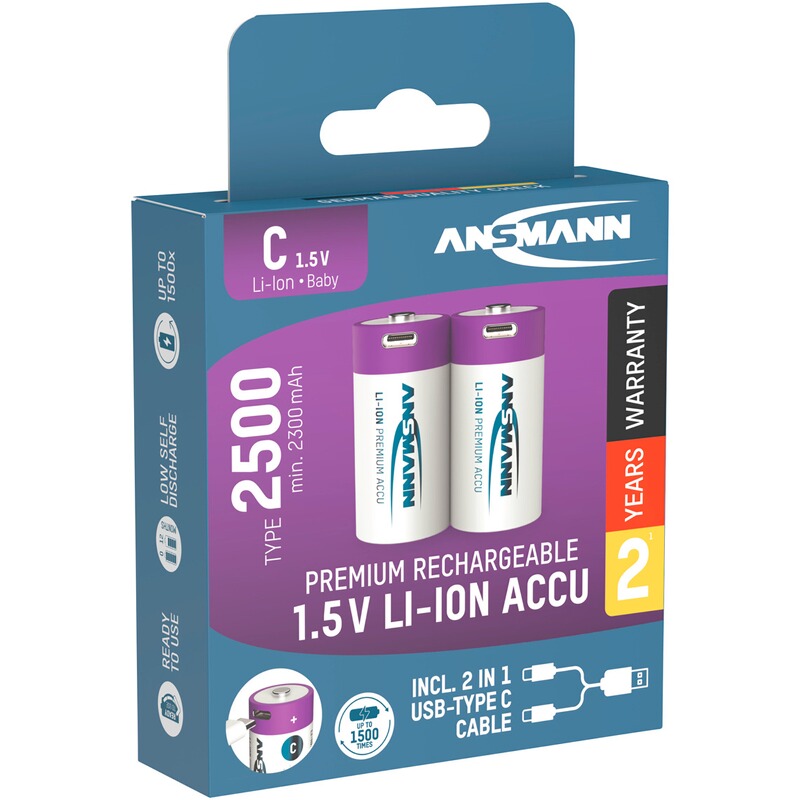 Ansmann Akku Li-Ion 15V C-Cell Typ 2500 &ndash; 2 Stück
