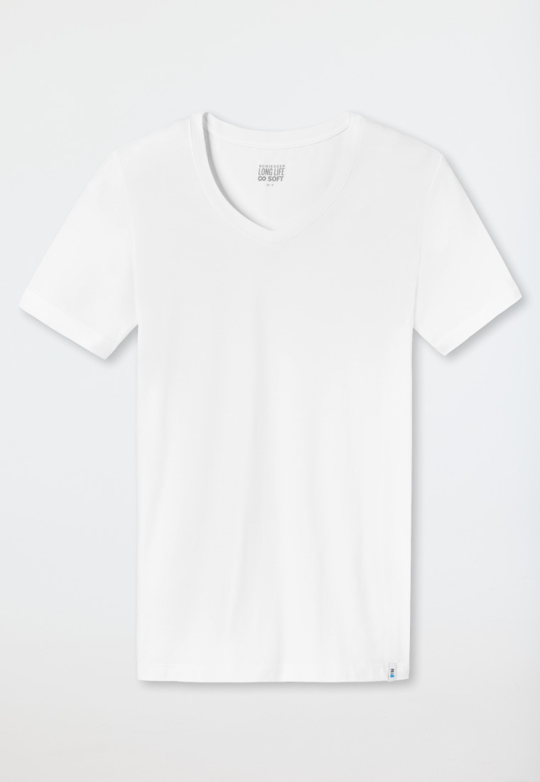 Shirt kurzarm Jersey elastisch V-Ausschnitt weiß - Long Life Soft