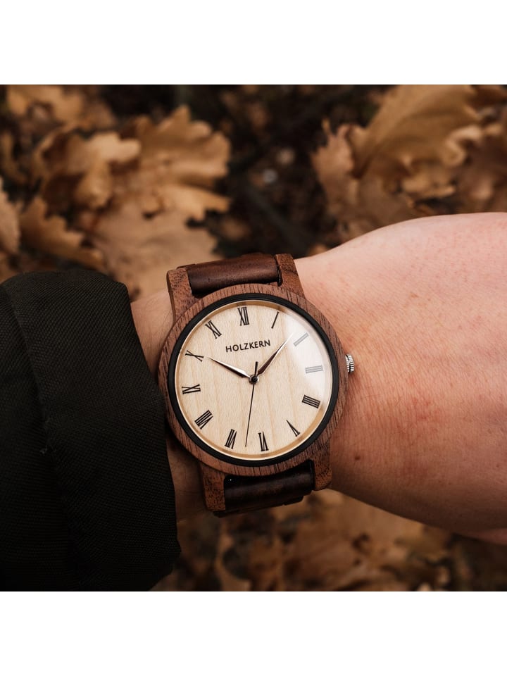 Holzkern Armbanduhr Quarz Herbstdämmerung Walnuss/Ahorn Creme / Braun günstig kaufen onesize