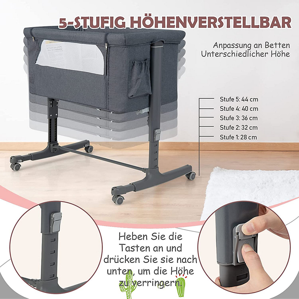 Beistellbett Babywiege inkl. Matratze Reisebett Höhenverstellbar