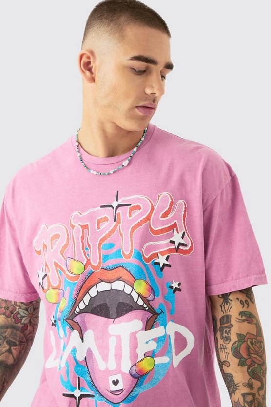 Oversize T-Shirt mit Trippy Lip Print