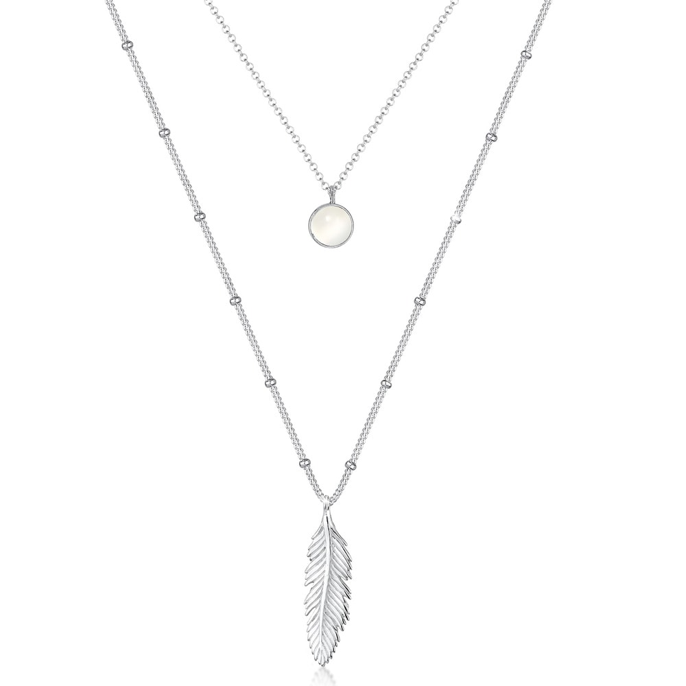 Elli Elli Collier Plume Layer Pierre de Lune Collier Femme - (925/1000) Argent collier