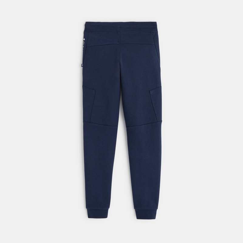 Pantalon de jogging molleton poches zippées bleu garçon