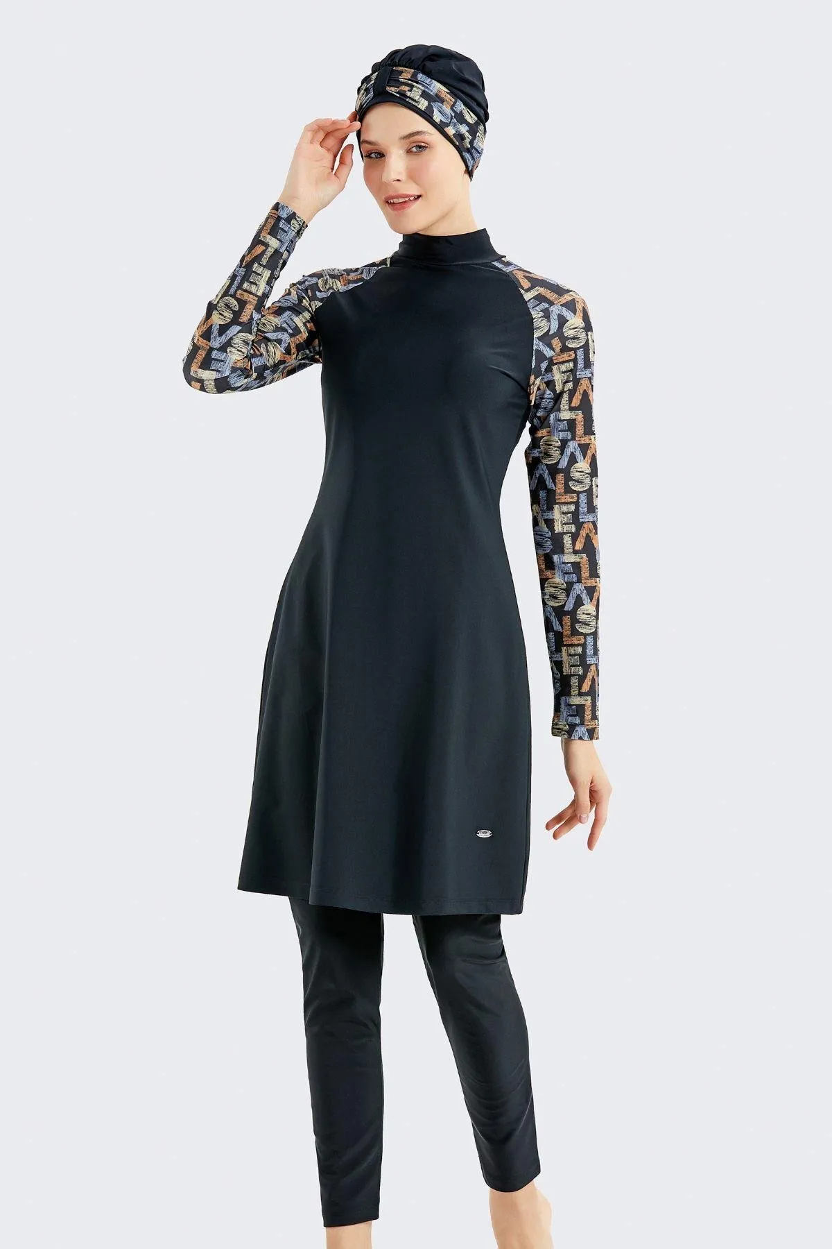 C&City  Vollständig bedeckter 4-teiliger Hijab-Badeanzug C14020 Schwarz/Braun