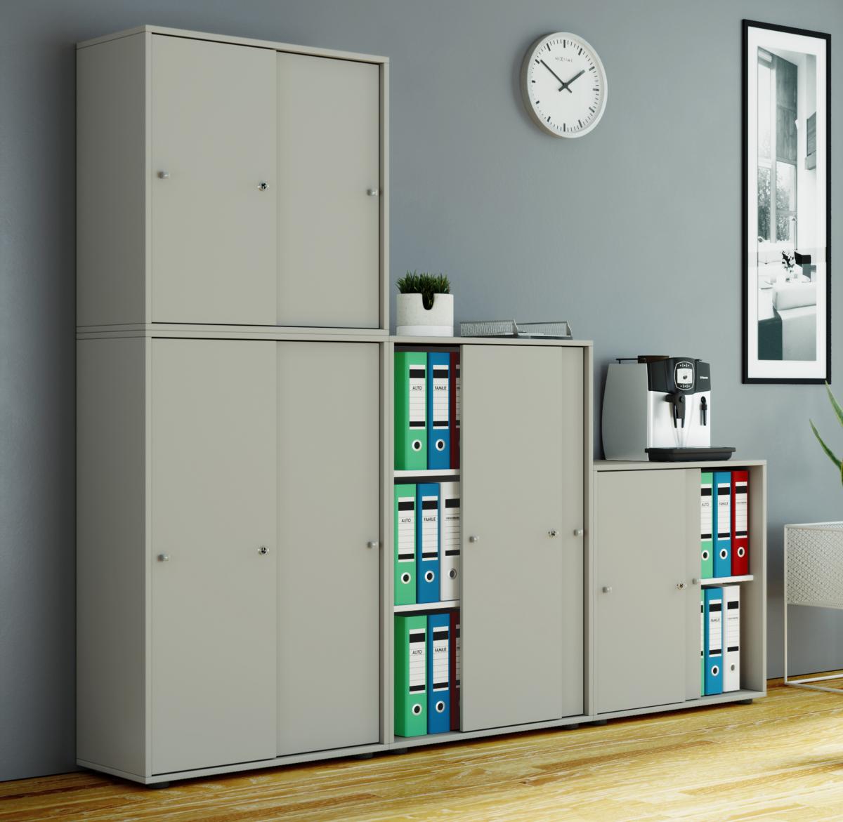 VCM Büroschrank Lona L mit Schiebetüren Grau