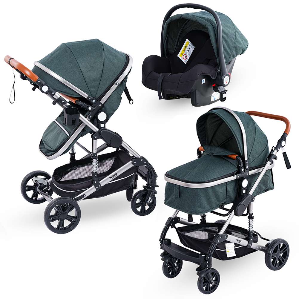 MUWO 3 in 1 Kombi-Kinderwagen Komplettset grün