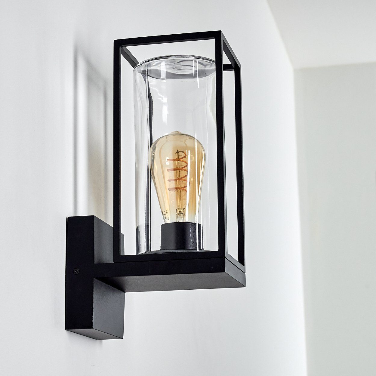 hofstein Außen-Wandleuchte Besana Wandlampe aus Metall, Schwarz, 4 Gläser Bernsteinfarben/Klar, ohne Leuchtmittel, Industrial Style Außenlampe mit Lichteffekt an der Wand, E27, IP44