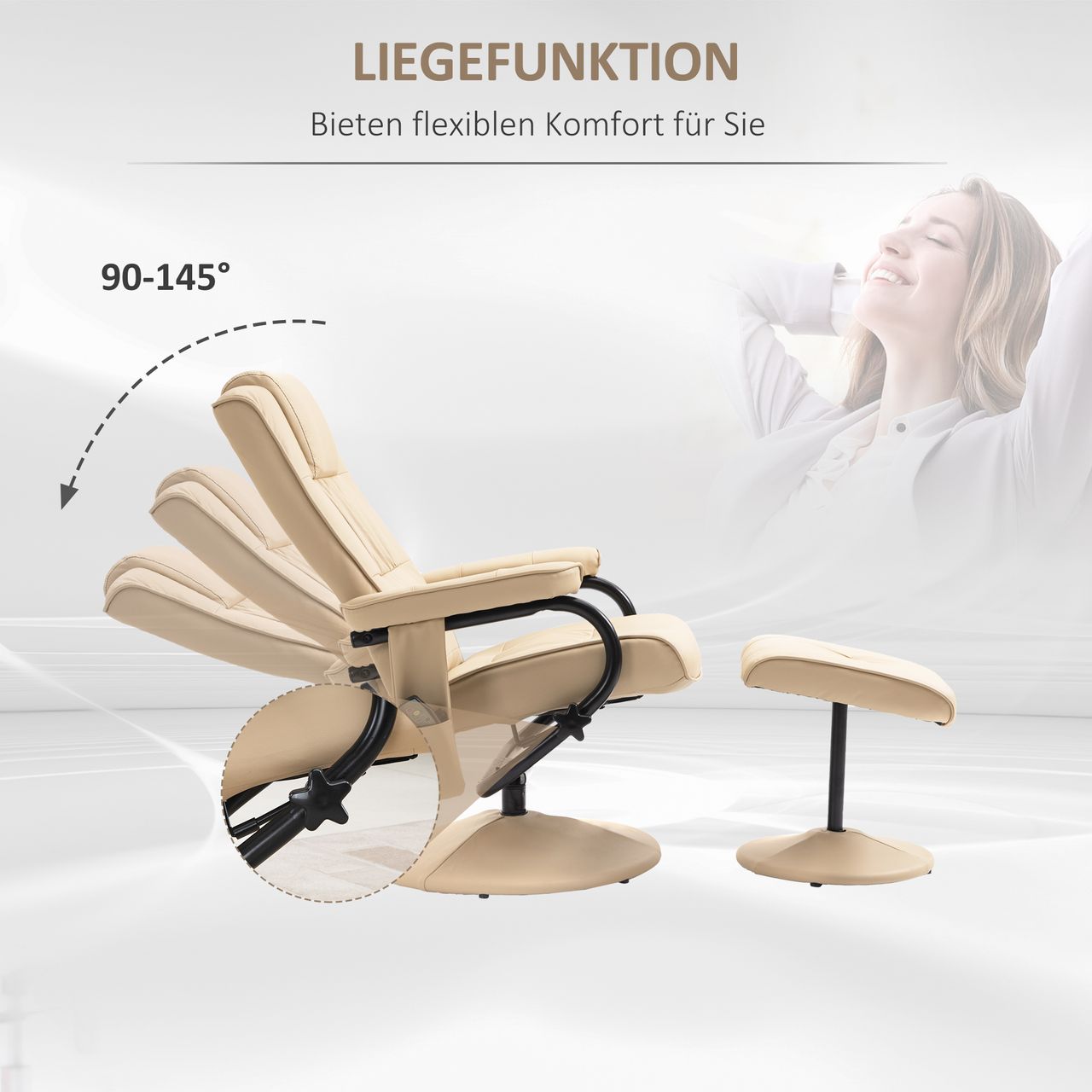 HOMCOM Relaxsessel Massagesessel Fernsehsessel Kunstleder Cremeweiß