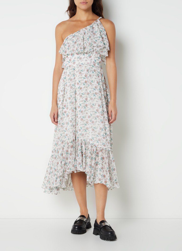 Claudie Pierlot  Raukie one shoulder midi jurk met volant en bloemenprint